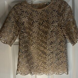 Boden Tan Embellished Short Sleeve Blouse